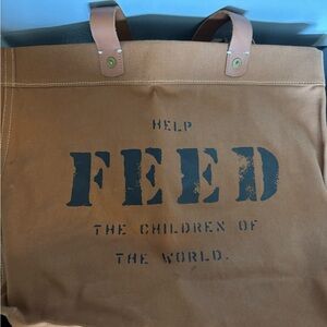 Brown Canvas Tote Bag with Black Print